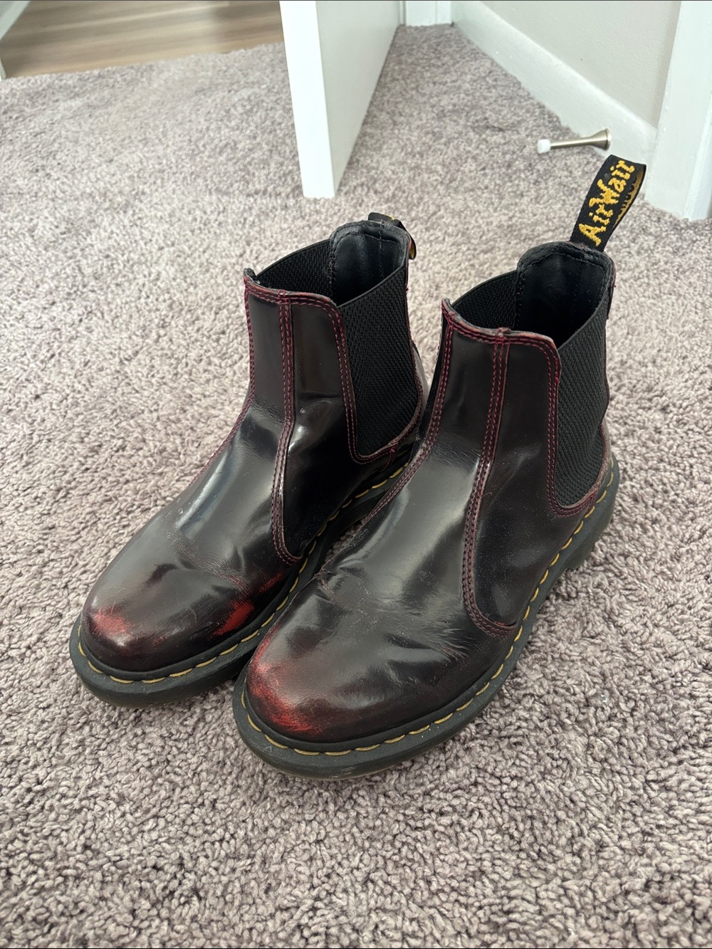 Dr. Martens Black Leather Chelsea Boots with Red Accents